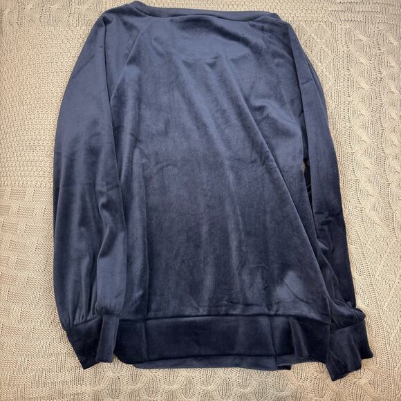LOFT Midnight Blue Crew Neck Velour Velvet Sweater Small - Picture 7 of 9